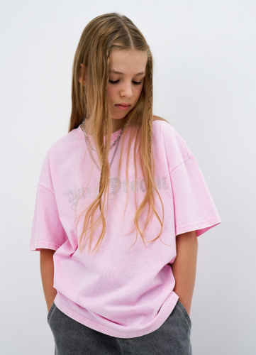 Футболка с аппликацией со стразами для девочек, Розовый