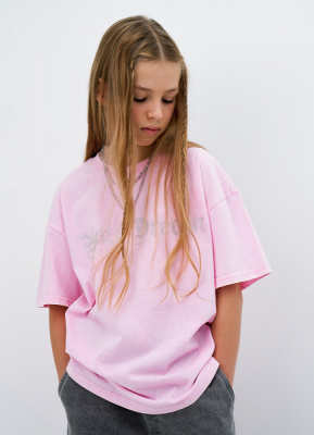 Футболка с аппликацией со стразами для девочек, Розовый