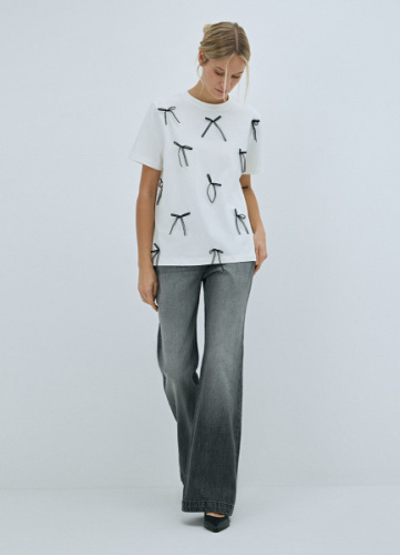 Расклёшенные джинсы с высокой посадкой, Серый