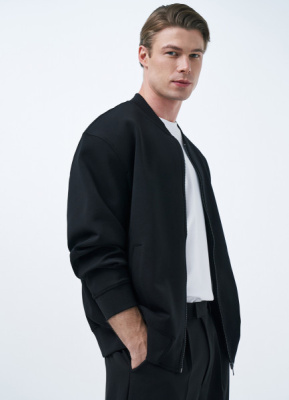 Бомбер на молнии из ткани интерлок, Черный