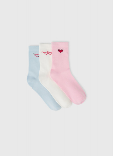 Носки с вышивкой для девочек, 3 пары, Розовый