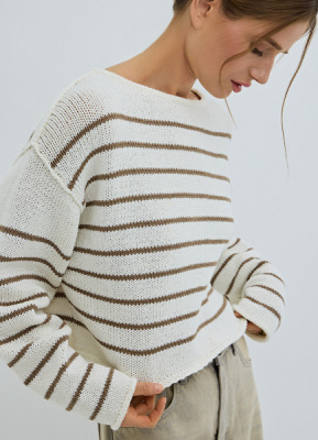 Укороченный джемпер в полоску, Бежевый