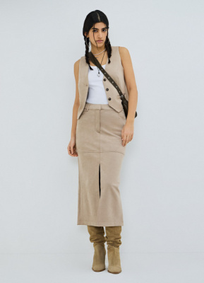 Замшевая прямая юбка, Бежевый