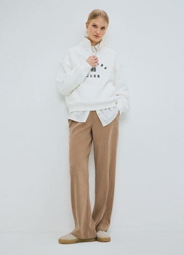 Прямые брюки с эластичным поясом, Бежевый