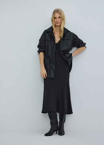 Куртка-рубашка на кулиске из искусственной кожи, Черный