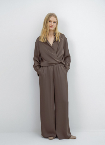 Широкие брюки с эластичным поясом, Коричневый