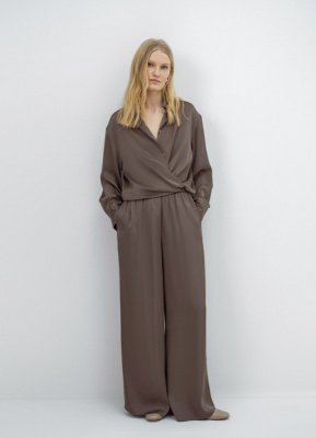 Широкие брюки с эластичным поясом, Коричневый