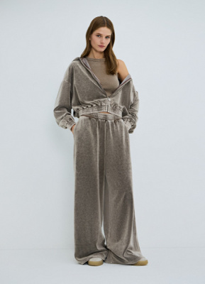 Велюровые брюки с эффектом стирки, Бежевый