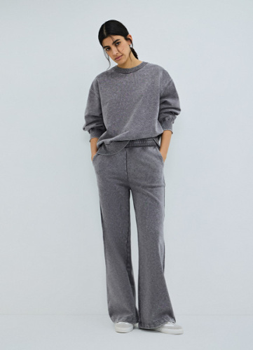 Базовые широкие брюки с эффектом стирки, Серый