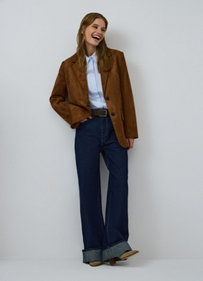 Широкие джинсы с высокой посадкой и отворотами, Синий