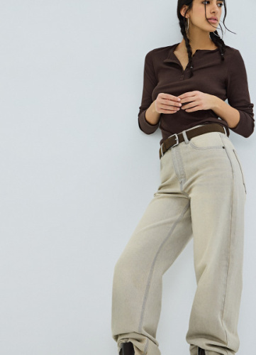 Прямые джинсы с высокой посадкой, Бежевый