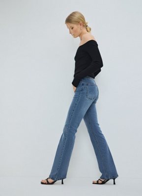 Расклёшенные джинсы с высокой посадкой, Синий