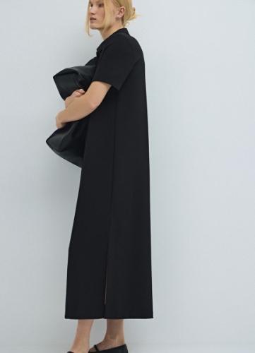 Платье с воротником-поло, Черный