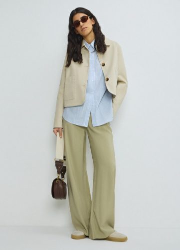 Прямые брюки с поясом на резинке, Зеленый