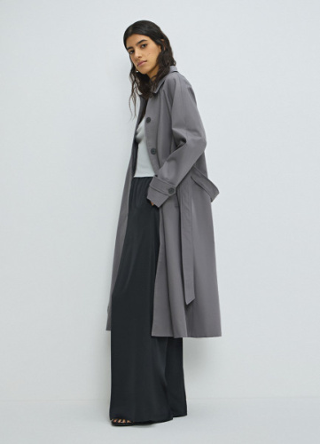 Однобортный длинный плащ, Серый