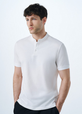 Поло с воротником-стойкой, Белый