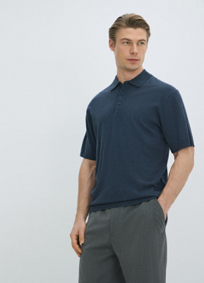 Вязаное поло с коротким рукавом, Синий