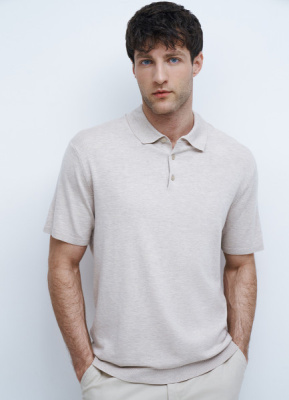 Вязаное поло с коротким рукавом, Бежевый