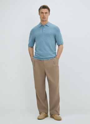 Вязаное поло с коротким рукавом, Голубой