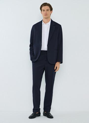 Брюки из текстурного льна, Синий