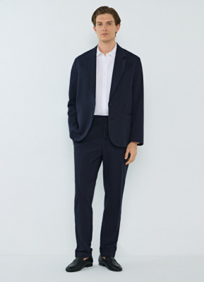 Брюки из текстурного льна, Синий