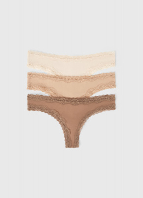Трусы-бразилиана с кружевом, 3 шт., Бежевый