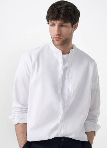 Рубашка из смесового льна с воротником мао, Белый
