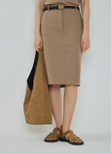 Прямая юбка миди из хлопка, Бежевый