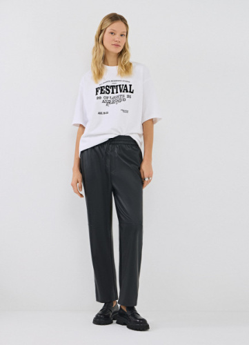 Футболка оверсайз с флок-принтом, Белый