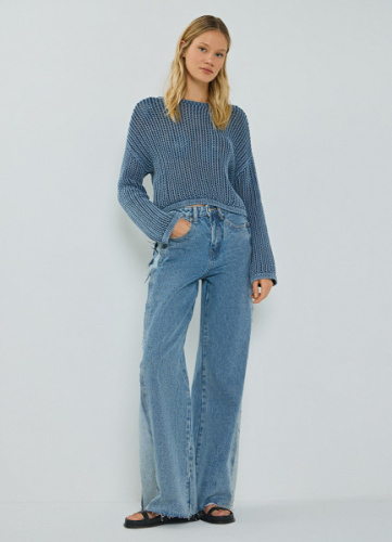 Ажурный укороченный джемпер, Синий