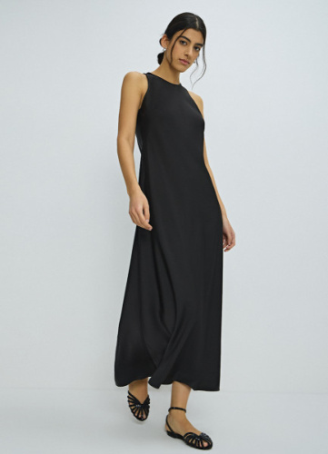 Платье макси из сатина, Черный