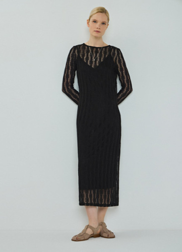 Ажурное платье миди, Черный