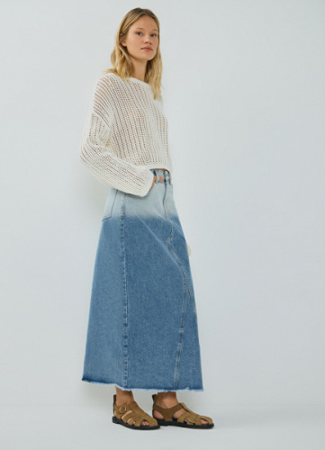 Джинсовая юбка макси с эффектом деграде, Синий