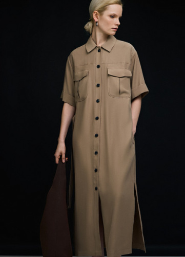 Платье-рубашка со съёмным поясом, Бежевый