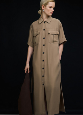 Платье-рубашка со съёмным поясом, Бежевый