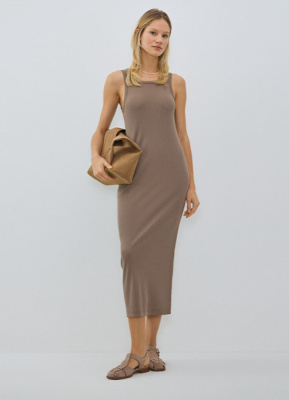 Трикотажное платье-майка в рубчик, Бежевый