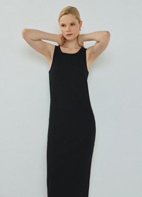 Трикотажное платье-майка в рубчик, Черный