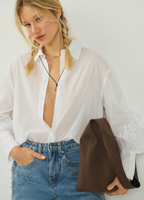 Блузка из вуалевого хлопка с вышивкой, Белый