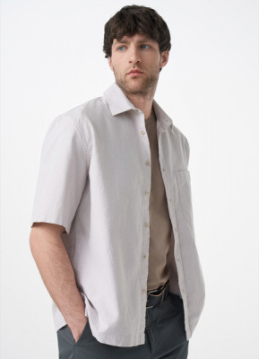 Рубашка из ткани оксфорд с коротким рукавом, Бежевый