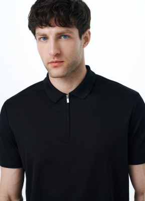Поло из технологичной ткани с молнией, Черный