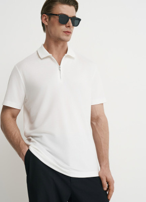Поло из технологичной ткани с молнией, Белый