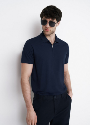 Поло из технологичной ткани с молнией, Синий