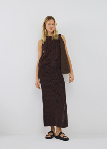 Юбка макси ажурной вязки, Коричневый