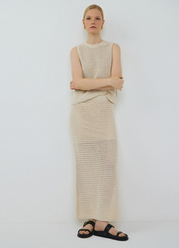 Юбка макси ажурной вязки, Бежевый