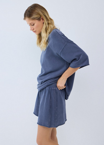 Шорты из футера с эффектом стирки, Синий