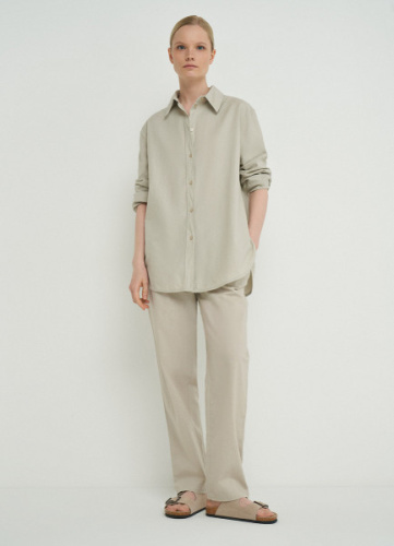 Свободная рубашка изо льна с хлопком, Бежевый