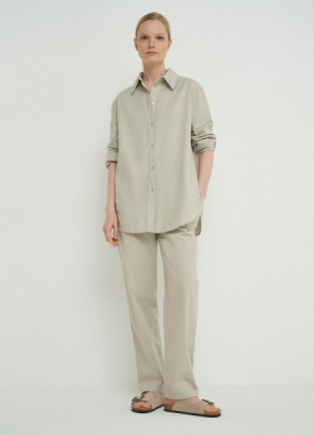 Свободная рубашка изо льна с хлопком, Бежевый