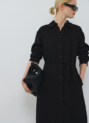 Платье-рубашка с поясом, Черный