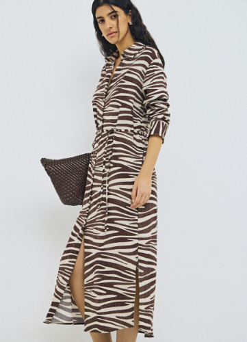 Платье-рубашка с поясом, Бежевый