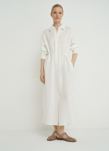 Платье-рубашка с поясом, Белый